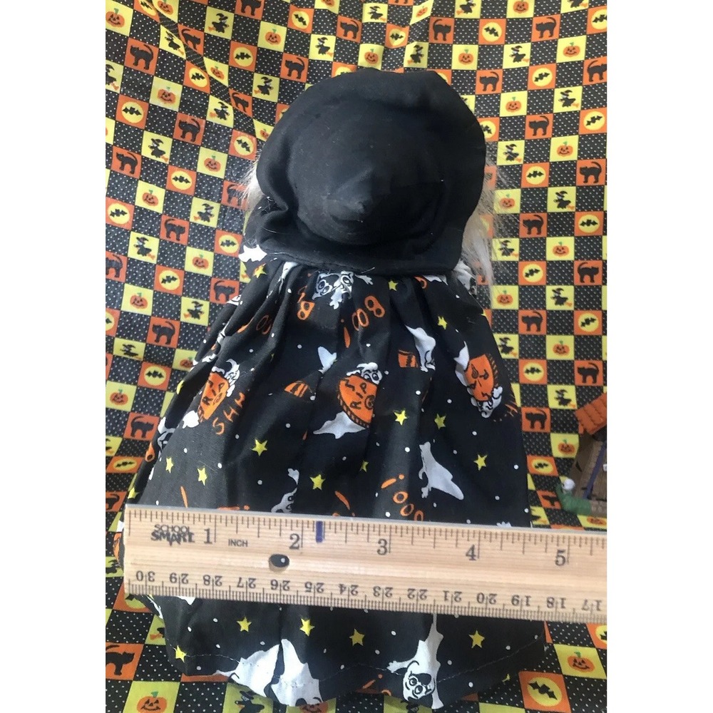 Vintage Halloween‎ Witch With Broom Glass Jar Candy Holder Orange and Black Rare - Picture 4 of 10